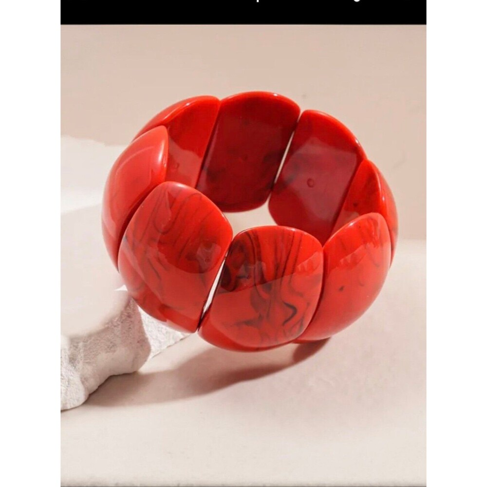 Women's Red Statement Stretch Bangle Bracelet - NIP